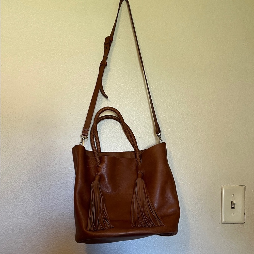 Madewell Tan Leather Tote with Tassels - Picture 2 of 12